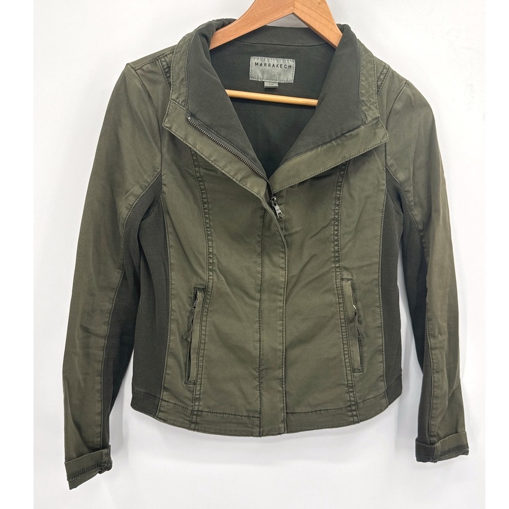 Anthropologie Marrakech Moto Jacket Women XS Olive Green Utility Mixed Media